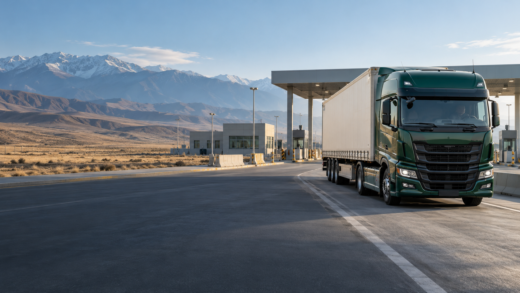 AI-created illustrative scene of a freight truck at a regional road checkpoint