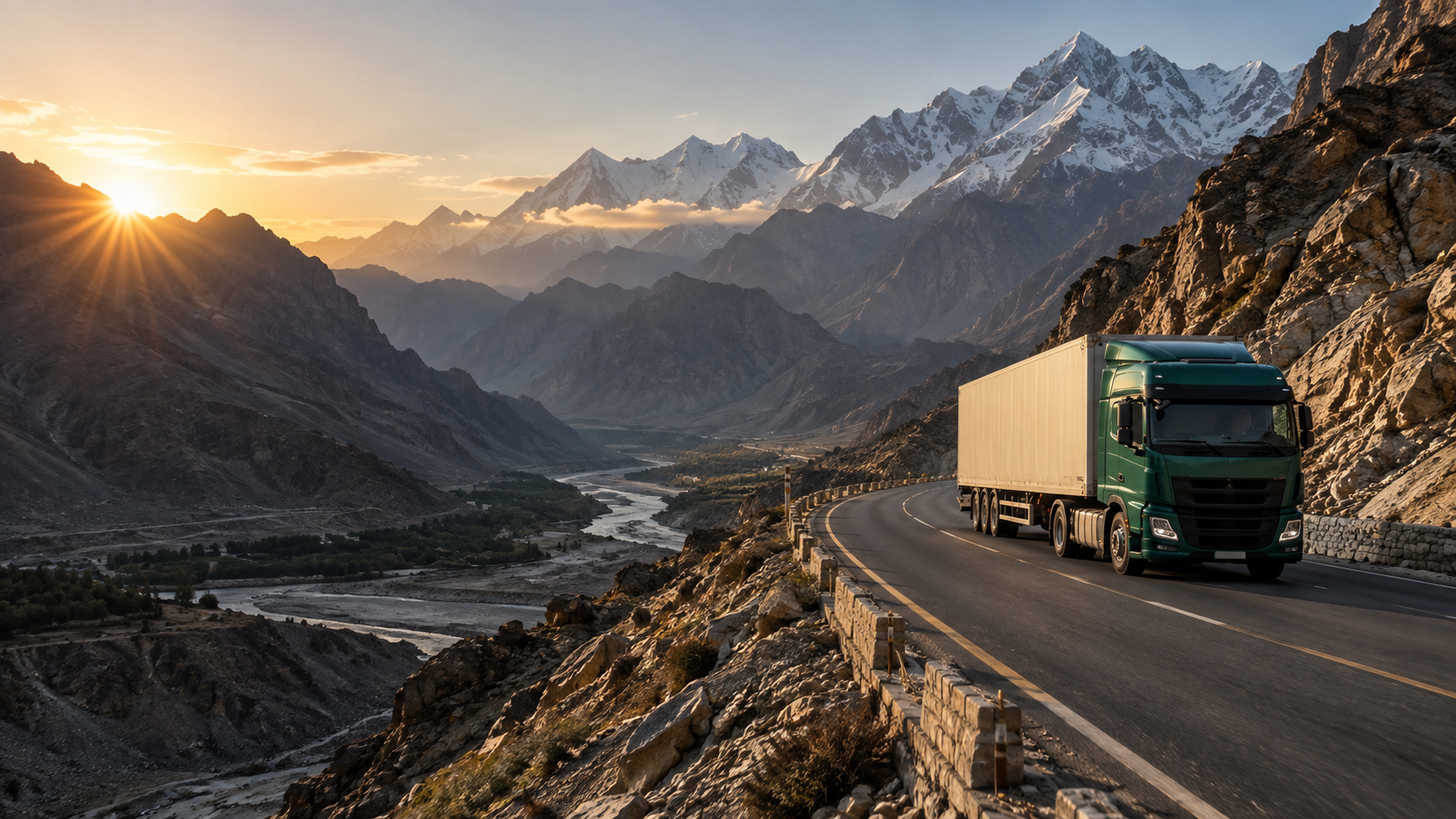 Illustrative international road freight scene